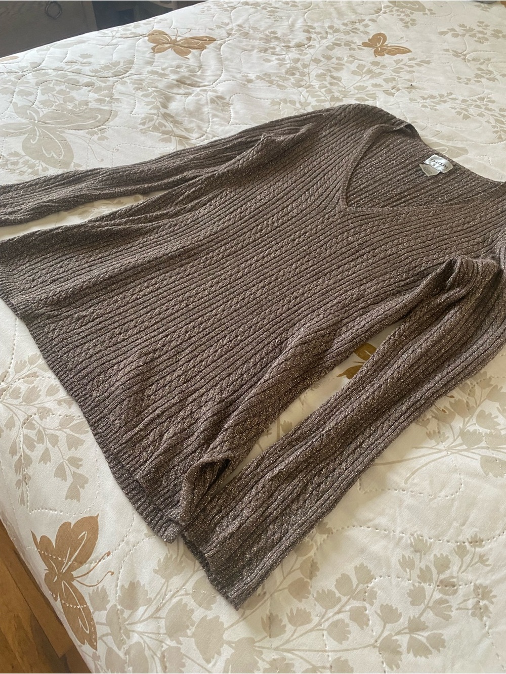 Chico's Brown Ribbed V-Neck Sweater
